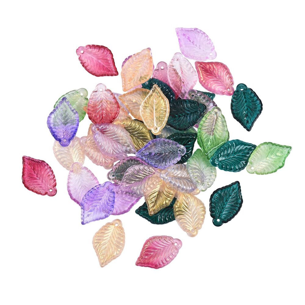 3090 100 Pcs Transparent Glass Crystal Charms Pendants Mixed Style Leaf